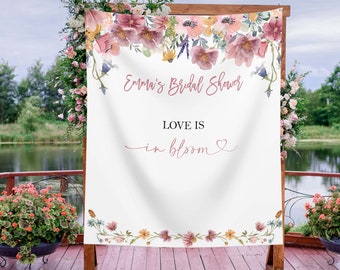 Floral Love Bloom Bridal Shower Backdrop Spring Bridal Shower Banner Colorful Wildflower Summer Future Mrs Decoration Bachelorette Party