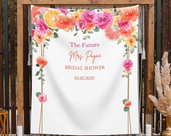 Future Mrs Decor Citrus Bridal Brunch Backdrop Lemon Bridal Shower Backdrop Bright Floral Citrus Banner Mediterranean Lemon Theme Hot Pink