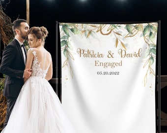 Engagement sign, Engaged Banner, Greenery Backdrop, Green and Gold Watercolor Photobooth, Wedding Shower, Future Mr Mrs, Wedding Backdrop
