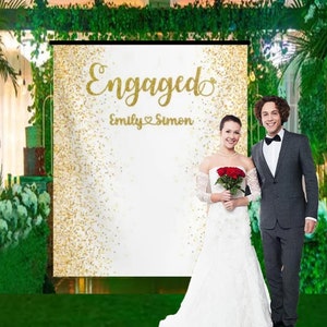 Engagement banner, We&#39;re Engaged Banner, Gold Engagement Party Backdrop, Couples Engagement Banner, Engagement Props, Engagement Ideas
