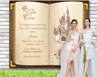 Telón de fondo de la ducha nupcial de cuento de hadas / Telón de fondo del compromiso del libro de cuentos / Érase una vez / Princesa, Telón de fondo de la boda del castillo / Decoración de la futura señora