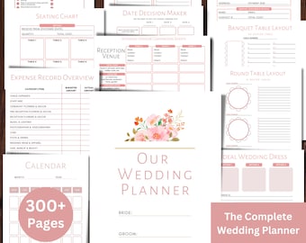 Modello stampabile per oltre 300 wedding planner. Wedding Planner. Itinerario di nozze. Libro di pianificazione del matrimonio. Lista di controllo per la pianificazione del matrimonio