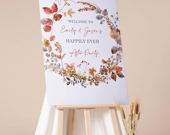 Custom Wedding Sign Autumn Fall Evening Reception Poster Printed Happily Ever After Party Foamboard Elopement Wedding Party Reception Decor
