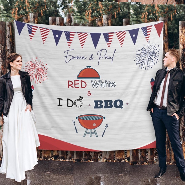 Memorial Day I Do BBQ Backdrop Engagement Party Banner Rehearsal Dinner Decor Independence Day Cookout Backyard Barbeque Wedding Photo Booth