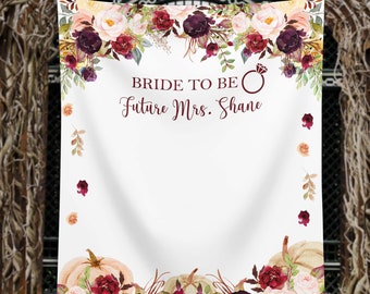 Bruid als bruids douche achtergrond Bourgondië herfst pompoen decor herfst bloemen engagement Photo Booth vrijgezellenfeest toekomstige mevrouw Banner