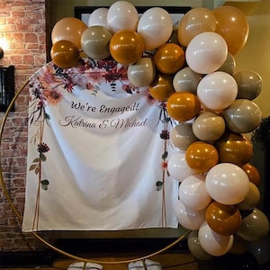 Terracotta Engagement Backdrop Autumn floral We are Engaged Banner Boho Wedding Shower Decor Fall Thanksgiving Background Custom Tapestry
