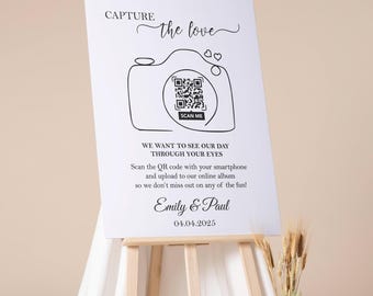 Capture the Love Wedding Photo Sign Printed Wedding QR Code Foamboard Share The Love Poster Personalized Snap Pictures Sharing Guests Sign