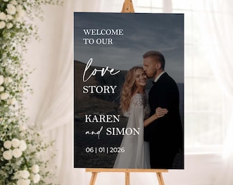 Custom Couples Photo Wedding Welcome Sign Personalized Engagement Foamboard Our Love Story Picture Poster Wedding Entrance Sign