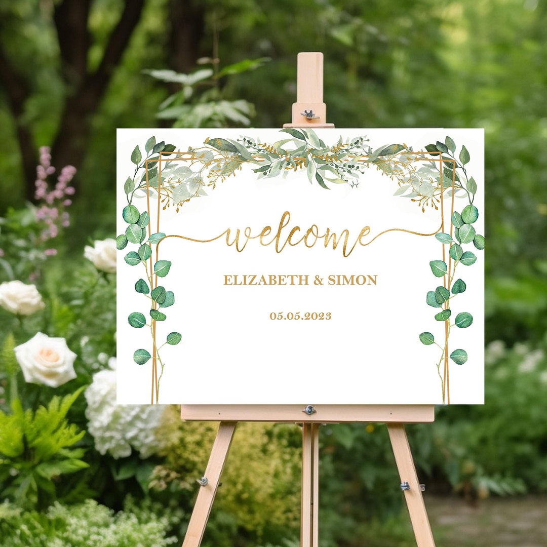Custom Wedding Sign Poster Greenery Wedding Welcome Sign Foam Board ...