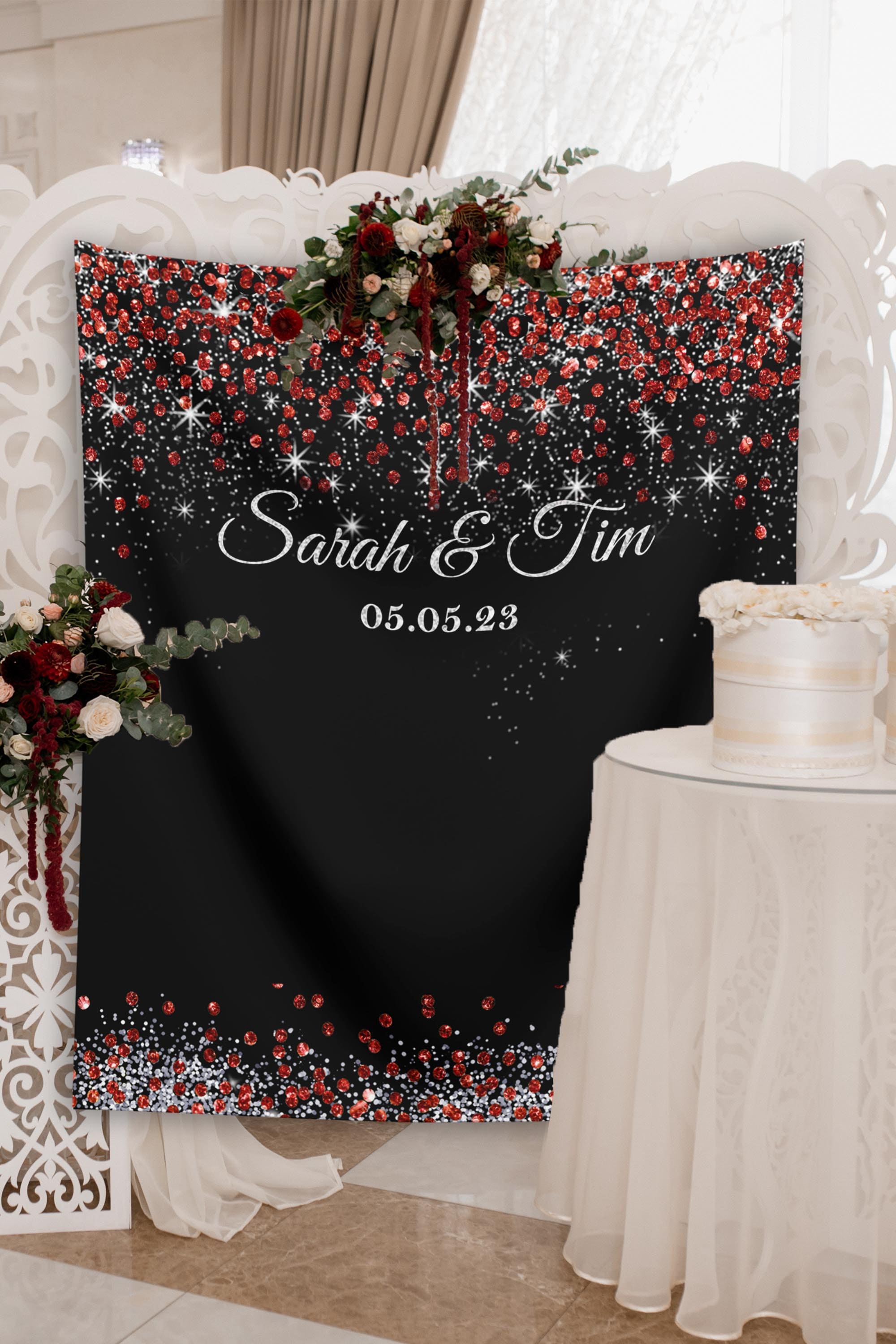 Hochzeit Foto Hintergrund Rot Silber Glitter Engagement Banner  Benutzerdefinierte Hintergrund Schwarz Rot Hochzeit Photo Booth Bridal  Shower Hochzeitsdekoration - Etsy Schweiz, image size:2000x3000