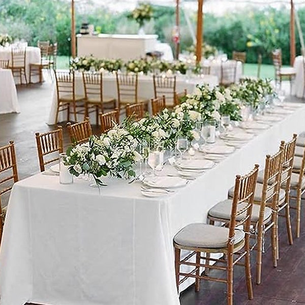 Wedding Table Cover Polyester Tablecloth Engagement Party Table Decoration Cover Bridal Shower Rectangle Table Cover Long White Table Cloth