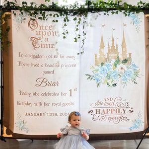Es war einmal Geburtstag Kulisse Erster Geburtstag Banner Prinz Prinzessin Schloss Party Dekoration Blau Blumen Geburtstag Photobooth Hochzeit