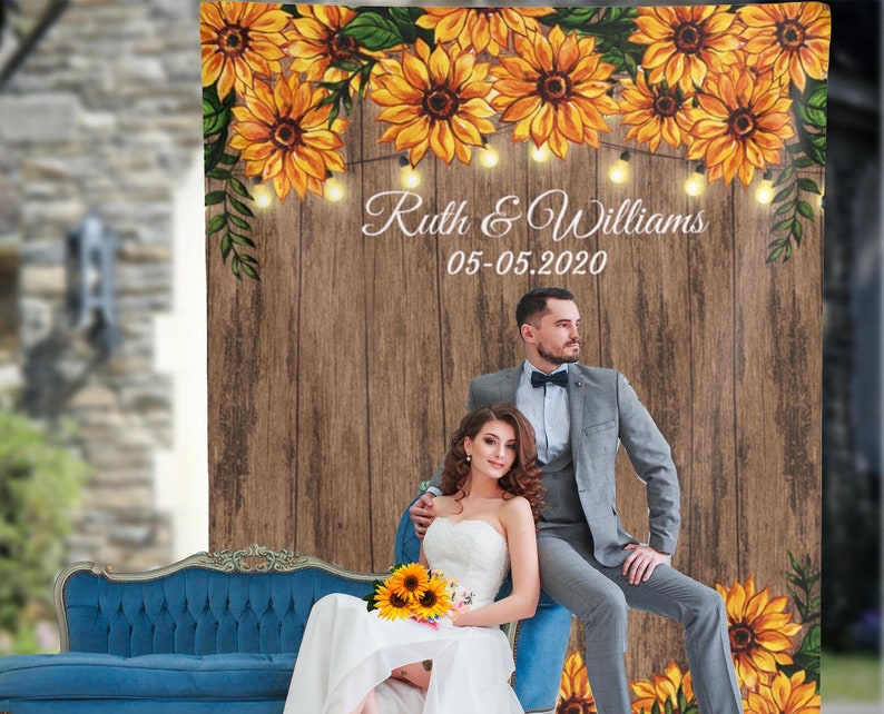 Sunflower Wedding backdrop with lights Rustic Backdrop Fall image 0