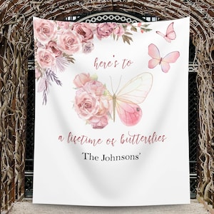 Butterfly Wedding Shower Backdrop Engagement Banner Lifetime of Butterflies Anniversary Decoration Bachelorette Party Phtobooth Floral Decor