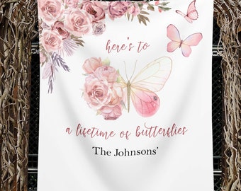 Butterfly Wedding Shower Backdrop Engagement Banner Lifetime of Butterflies Anniversary Decoration Bachelorette Party Phtobooth Floral Decor