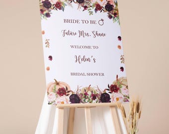 Burgundy Blush Bridal Shower Sign Engagement Welcome Sign Printed Bride to Be Sign Future Mrs Foamboard Blush Floral Wedding Shower Poster