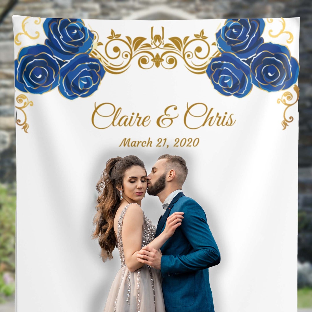 Blue and Gold Wedding Backdrop, Wedding Photo Backdrop, Royalty Wedding