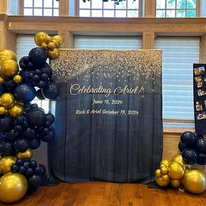 Fondo de oro azul marino con purpurina rústica para aniversario, pancarta para despedida de soltera, decoración para despedida de soltera, fotomatón personalizado