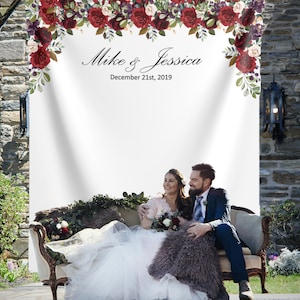 Red Roses Maroon Wedding Backdrop, Floral Photo booth Backdrop, Bridal Backdrop, Engagement Backdrop - Shop Now 01RFW
