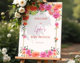 Printed Citrus Sign Bridal Brunch Welcome Foamboard Bright Floral Entrance Sign  Bachelorette Party Poster Hot Pink Mediterranean Decor