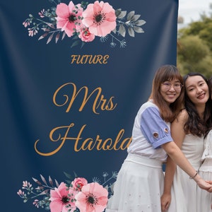 Navy Blush Bridal Shower Backdrop Floral Engagement Decoration Future Mrs  PhotoBooth Wedding Shower Bachelorette Party Backdrop