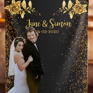 Black and Gold Glitter Wedding Backdrop for reception, Custom Wedding Photo booth Backdrop BGR2 - Shop Now