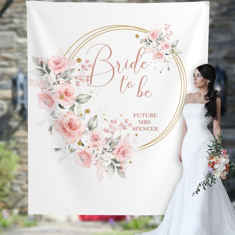 Bride to Be Bridal Shower Backdrop Blush Floral Future Mrs Banner Bridal Shower Photo Backdrop Bachelorette Party Decorations BTBPF image 2