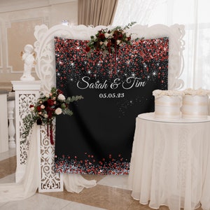 Hochzeit Foto Hintergrund Rot Silber Glitter Engagement Banner Benutzerdefinierte Hintergrund Schwarz Rot Hochzeit Photo Booth Bridal Shower Hochzeitsdekoration