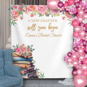 Book Themed Bridal Shower Decor A New Chapter Wedding Shower Backdrop Storybook Bridal Shower Banner Library Floral Bachelorette Party Decor