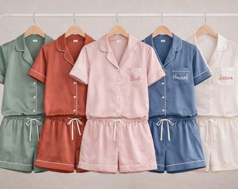 Custom Bridesmaid Pajamas -Short Pant Short Sleeve Set - Versatile Bridal Party Gift in Breathable satin - Bridesmaid Gifts