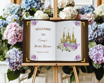 Printed Princess Bridal Shower Sign Floral Castle Book Wedding Shower Foam Board Fairytale Bridal Brunch Printed Poster Future Mrs