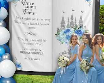 Fairytale Bridal Shower Banner Bachelorette Party Decor Blue Floral Princess Backdrop Princess Birthday Wedding Bridal Shower Decoration