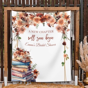 Boho Book Themed Bridal Shower Backdrop A New Chapter Wedding Shower Backdrop Storybook Engagement Banner Floral Bachelorette Party Decor