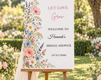 Personalised Wildflower Bridal Shower Sign Custom Hen Party Foamboard Let Love Grow Bride to Be Decor