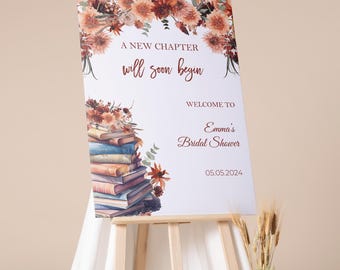 Printed Bridal Shower Welcome Sign, Book Themed Bachelorette Party Foamboard  A New Chapter Engagement Poster Storybook Engagement Decor