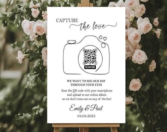 Printed Wedding QR Code Sign Capture the Love Photo Foamboard Share The Love Poster Personalized Snap Pictures Sharing Sign for Guests