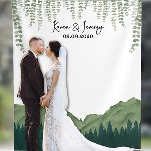 Wedding Photo booth Backdrop, Mountain Wedding Backdrop, Adventure Wedding Decor, Custom Backdrop, Engagement Banner