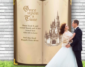 Telón de fondo del libro de bodas / Telón de fondo de la boda para fotos / Boda de cuento de hadas / Telón de fondo del castillo / Telón de fondo de compromiso / Estandarte de la historia nupcial