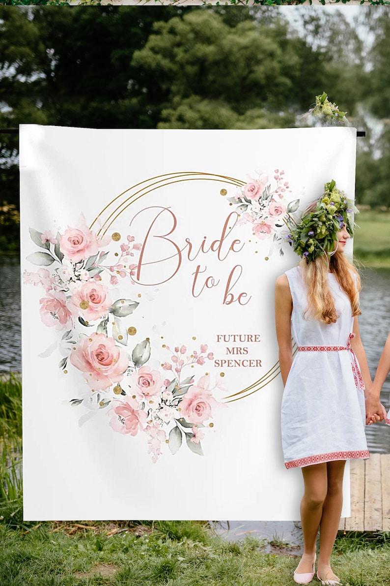 Bride to Be Bridal Shower Backdrop Blush Floral Future Mrs Banner Bridal Shower Photo Backdrop Bachelorette Party Decorations BTBPF image 1