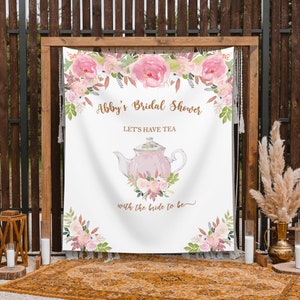 Bridal Shower Tea Party Backdrop Pink Blush Floral Bridal Shower Decoration Lets Have Tea Bride to Be Banner Wedding Shower Tapestry Teapot