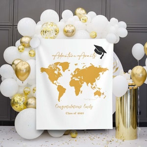 Graduation toile de fond 2023 classe aventure attend personnalisé Graduation Party Decor Grad Cap bannière école couleurs University College Grad