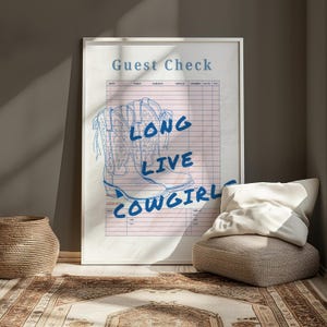 Guest Check Print - Coastal Cowgirl - Coquette - Apartment Decor - Light Blue Wall Art - Guest Check - Long Live Cowgirls - Blue aesthetic