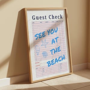 Guest Check Print - Coastal Cowgirl - Beachy Surf Wall Art - Apartment Decor - Light Blue Wall Art - Aesthetic Print - See You at the Beach