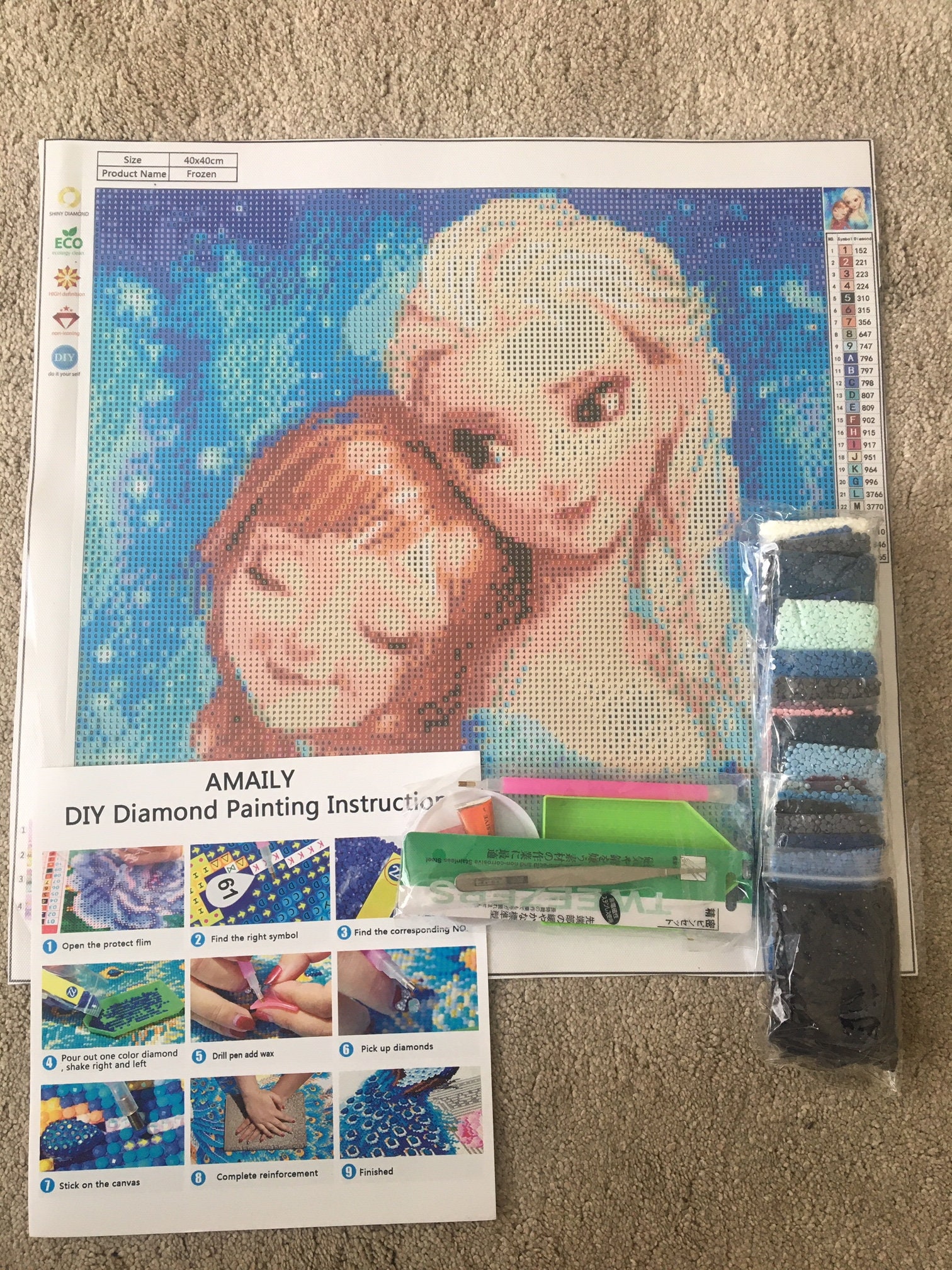  Authentic Disney Diamond Painting Kits for Kids, Full Drill  Diamond Art kit, Gift, Home décor, Disney, Frozen, Anna, 16x20: Wall Art