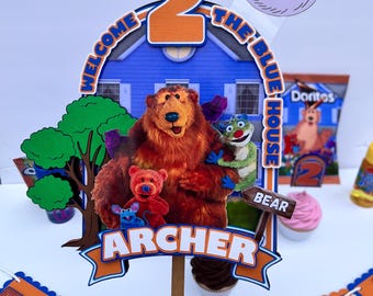 Adorno para pastel personalizado de Bear in the Big Blue House / Decoración para fiesta de dibujos animados de los 90 / Adorno para pastel de programa de televisión infantil nostálgico / Decoración para fiesta de BITBBH