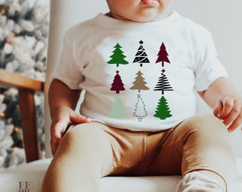 Baby korte mouw Christmas T-shirt, kerstkleding voor kinderen, kerstbomen, kerstcadeau