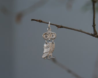 925 Sterling Silver Owl Pendant, Owl Charm, Silver Jewelry, Gift Ideas.