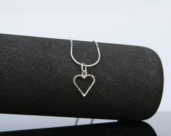 Sterling Silver Hammered Heart Pendant Necklace, Handmade Heart Charm Necklace, Gift Ideas, Heart Jewelry