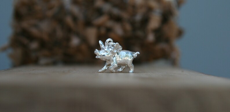 925 Sterling Silver Solid Pig Pendant Necklace Chinese Zodiac. Gift Ideas Animal Lovers 3D Pig Pendant