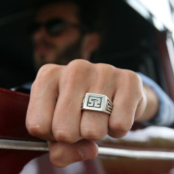 Omega Men's Ring, 925 Sterling Silver Greek Key Ring, Meander Signet Ring, Greek Symbol Jewelry, Gift Ideas.